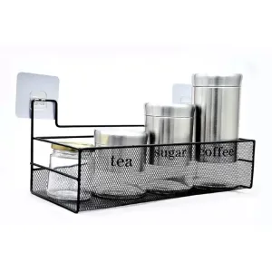 Metal mesh Rectangle heavy duty wall shelf with magic sticker no drilling
