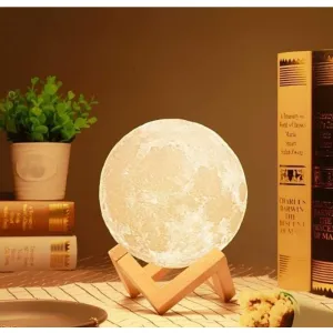 3D 7 Color Changing Moon Night Rechargeable Lamp with Stand- 15CM