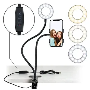 Selfie Ring Light Cell Phone Holder Stand for Live Stream Video Recording - 3 Mode Light
