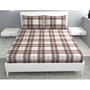 Brown & white check box Elastic fitted king size bedsheet