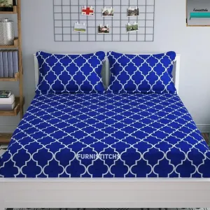 Blue & white Elastic fitted King size Bedsheet