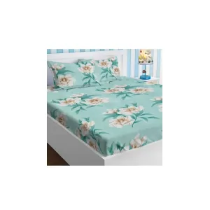 Cyan colour Elastic fitted King size Bedsheet 