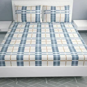 Cream white check line elastic fitted bedsheet