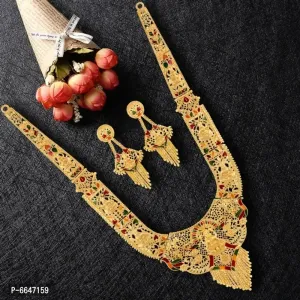 Mansiyaorange  Maa Lakshmi Gold Plated Long Haram Necklace Temple Jewellery Setfor Women a