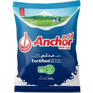 Anchor Fortified Full Cream Milk Powder from Grass Fed Cows 400g (Pouch) - Imported