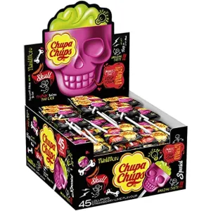 Chupa Chups Skull Strawberry Lime Flavored Preservative Free 25 Skull Lolipop 15g Each