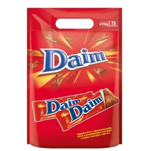 Daim Smooth Milk Chocolate Bars With a Surprisingly Crunchy Crispy Almond & Caramel Centre Travel Pack King Size 15 Bars 420g Each Individually Wrapped (UK)