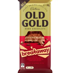 Cadbury Old Gold Breakaway Dark Chocolate Layers Of Crispy Wafer and Crem, and Smooth Creamy Choc Centre Bold In Every Bite 180g (Australia)