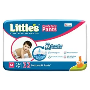 Little's Baby Pants Diapers with Wetness Indicator and 12 Hours Absorption, Medium (M), 7-