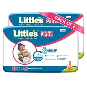 Little's Baby Pants Diapers with Wetness Indicator & 12 Hours Absorption, Small, White, 4 