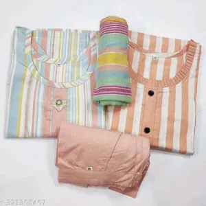 Multi + lining frill cotton Kurti Set 