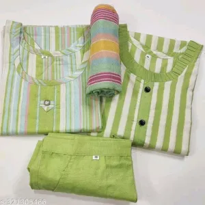 Multi+lining frill cotton Kurti Set