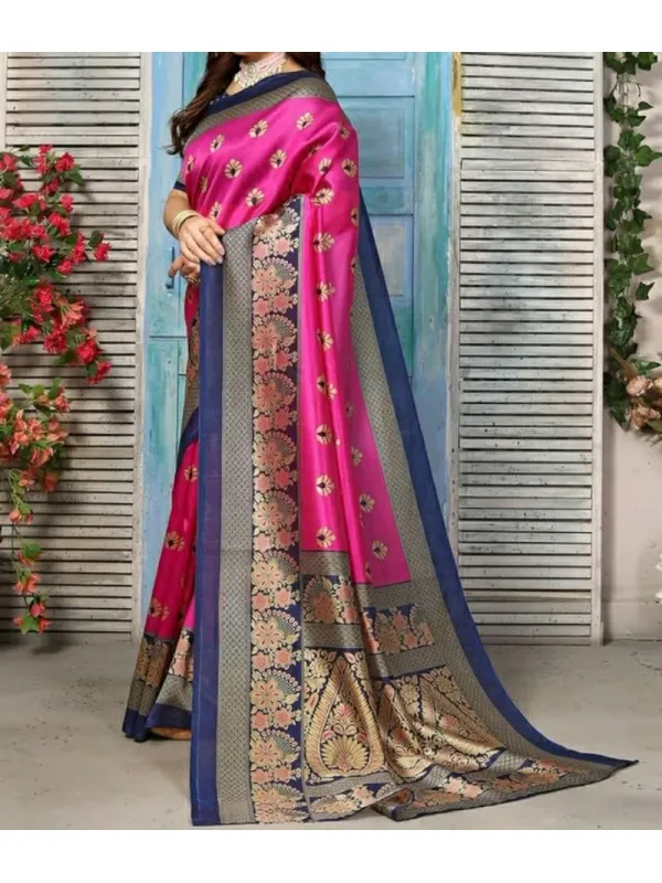 KANAKLATA Blended Printed Silk Saree with Blouse piece