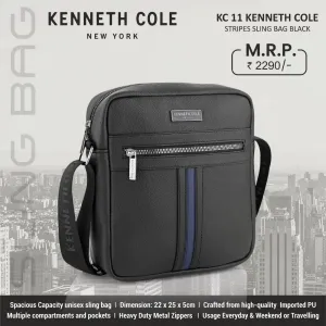  Kenneth Cole New York KC11 Stripe Unisex Sling Bag (Black)