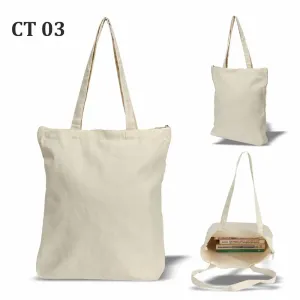 CT03 Cotton Tote Bag with Zipp - White