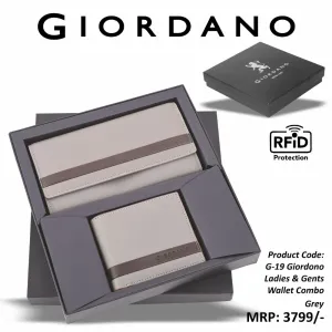 GIORDANO Combo : Ledies Wallet & Gents Wallet with RFID Protection (Blue/Grey)