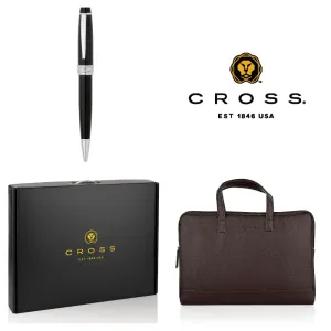 CROSS USA Combo : LEXIKO CR LAPTOP SLEEVE Brown + BAILEY LIGHT BALL POINT PEN Black