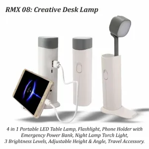 4 in 1 Portable LED Table Lamp, Flashlight, Phone Holder with Emergency Power Bank