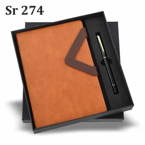 Sr 274 - hard bond notebook with triangle flap magnetic & pen combo