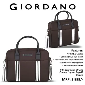 Giordano stripes canvas laptop bag - Brown