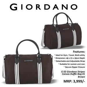 Giordano stripes canvas Duffle bag_01_Brown