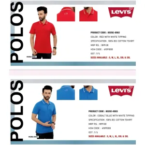 Levi's Polo T-shirt with Collar Tipping (4 colors) 100% BCI Cotton