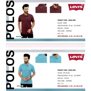 Levi's PC Polo T-shirt (4 colors) Poly Cotton 60-40
