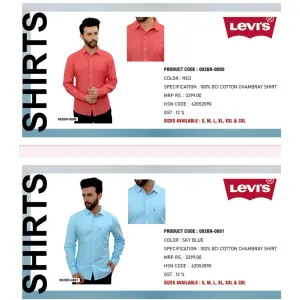 Levi's 100% BCI Cotton Chambray Shirt (3 colors)
