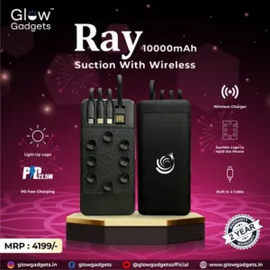 Ray 10000 mAh Powerbank Suction with Wireless charging 