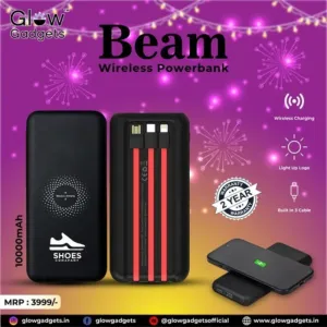 Beam 10000 mAh Powerbank with Inbuilt Cables
& wireless charging

