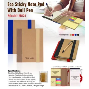 H821 Eco Sticky Note Pad with Ball Pen