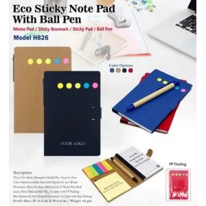 H826 Eco Sticky Notepad with Ball Pen