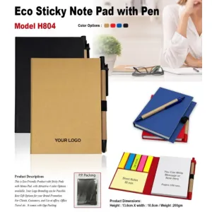 H804 Eco Note Pad-Sticky Pad With Ball Pen