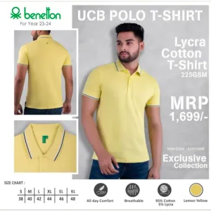United Colors Of Benetton LYCRA COTTON POLO T-SHIRT (LEMON YELLOW) 225gsm