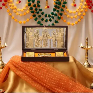 Gold Plated Ram Darbar Photo Frame with Charan Paduka

