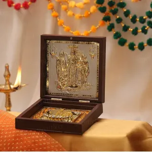 Gold Plated Ram Darbar Photo Frame with Charan Paduka - M

