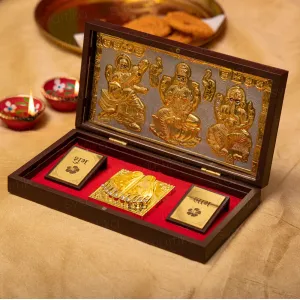 Laxmi Ganesh Saraswati with Charan Paduka (gold plated)- L

