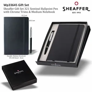 SHEAFFER GIFT SET 321 SENTINEL BLACK WITH CHROME With Medum Notebook