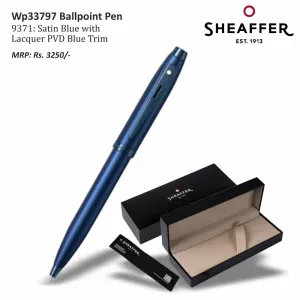 Sheaffer 100 9371 Satin Blue Ballpoint Pen With PVD Blue Trim