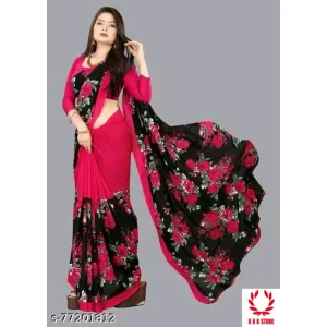Women's Desinger Georgette Floral Printed Saree with Blouse Piece