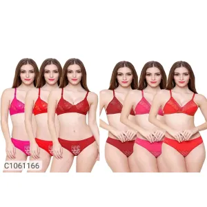 PACK OF 6 Women's Cotton Spandex Solid Lingerie Set