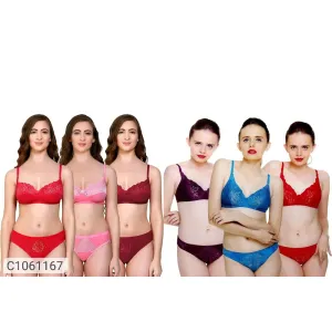 PACK OF 6 Women's Cotton Spandex Solid Lingerie Set