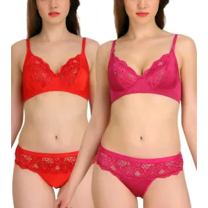 Self style Satin Nylon Lycra 4-Way Lingerie Set