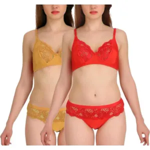 Self style Satin Nylon Lycra 4-Way Lingerie Set