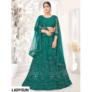 Womens Net Embroidered Lehenga Choli With Dupatta