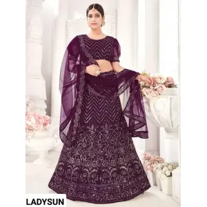 Womens Net Embroidered Lehenga Choli With Dupatta