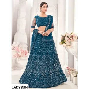 Womens Net Embroidered Lehenga Choli With Dupatta