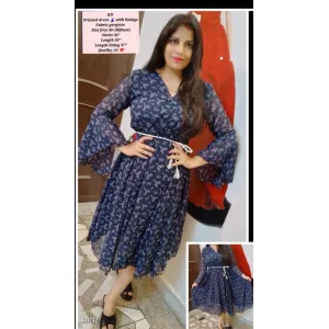 Printed Dress with flare Sleeves