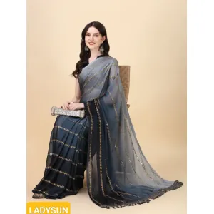 Fancy Sequined Embroidered Georgette Saree with Blouse Piece
