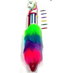 11210 6 in 1 Unicorn Fur Pen for Kids | Rainbow Unicorn Fur Retractable Ballpoint Pens 12p